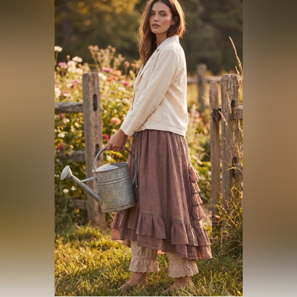 “Clochard de Luxe” Mauve-Brown Tiered Maxi Skirt with Ruffle Hem - Picture 5 of 9